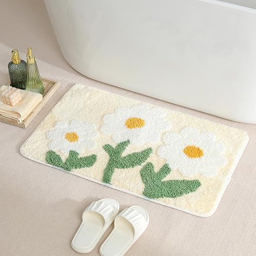 Tapete de baño floral súper absorbente, antideslizante, lavable a máquina, bonito tapete de baño esponjoso para fregadero, dormitorio y sala de