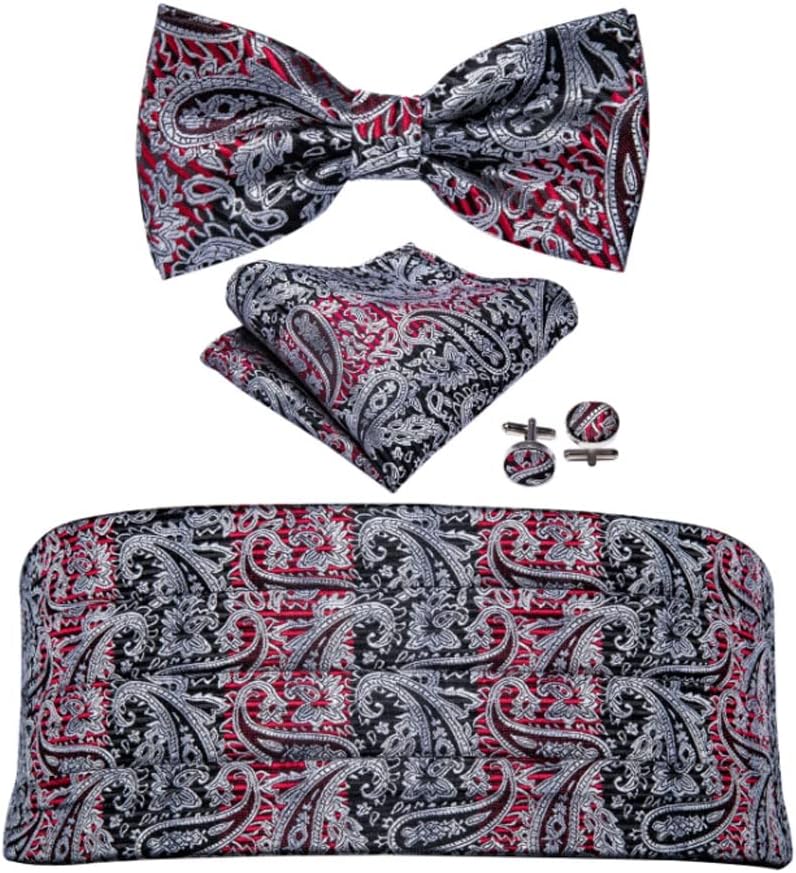 Silk Men Bow Tie Silk Floral Bowtie Cket Square Cufflinks Set for Men Tuxedo Suit