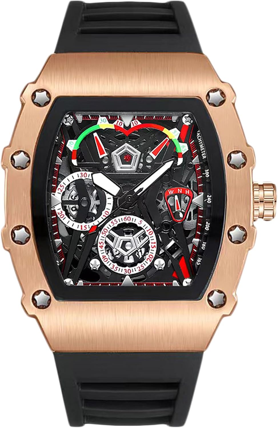 RORIOS Orologio da Polso Tonneau da Uomo Orologi Elegante Casual Orologio Sportivi Cinturino in Silicone Orologio Multifunzionale Analogico Quarzo Verde