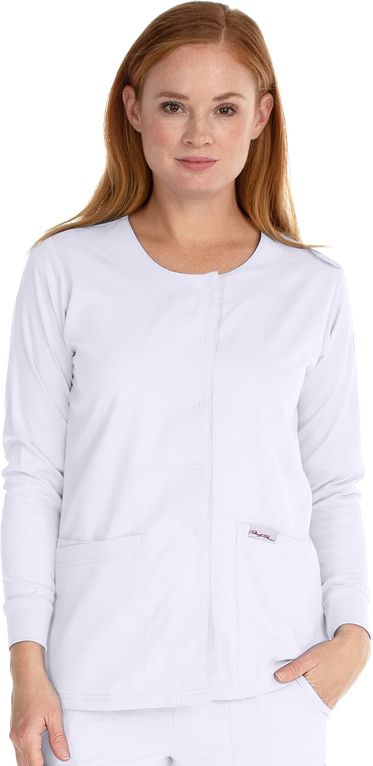 MediChic Scrubs Women's Stretch Round Neck Warm Up Jacket with Snap Fronts