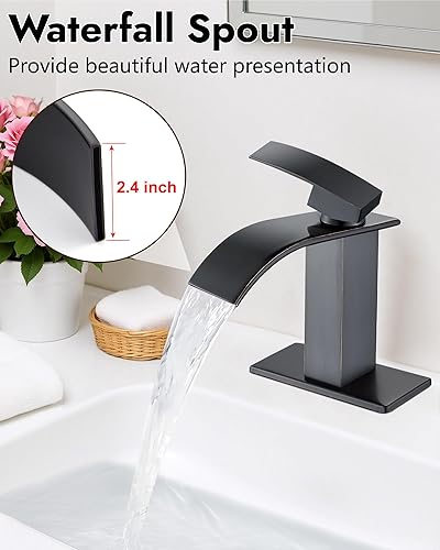 Miniatura 3 de Midanya Grifo de baño con boquilla de cascada de una sola manija, grifo de lavabo de baño de 1 agujero, moderno grifo de lavabo de lavabo de RV con