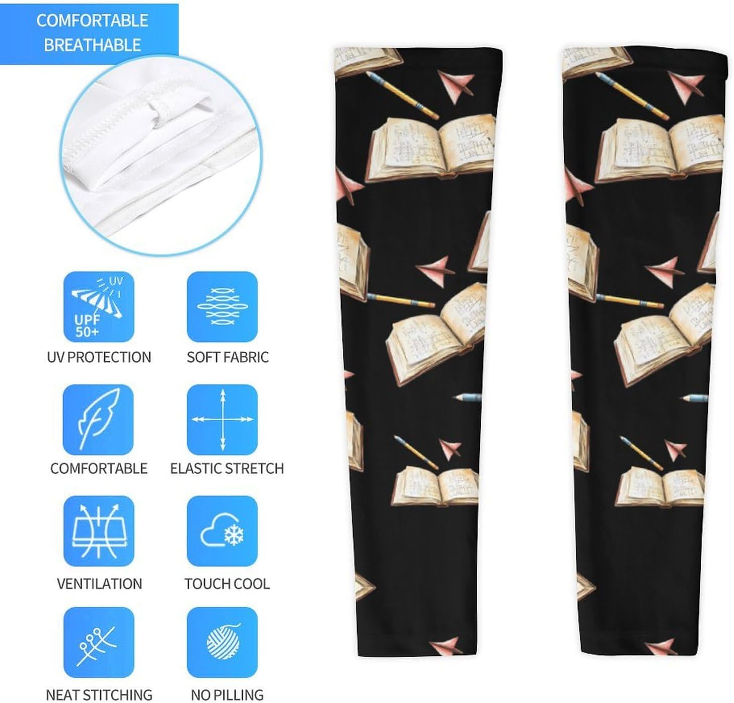 Math Pencil Paper Airplane Arm Sleeves Cooling Sun Protection Sports Compression for Golf Basketball