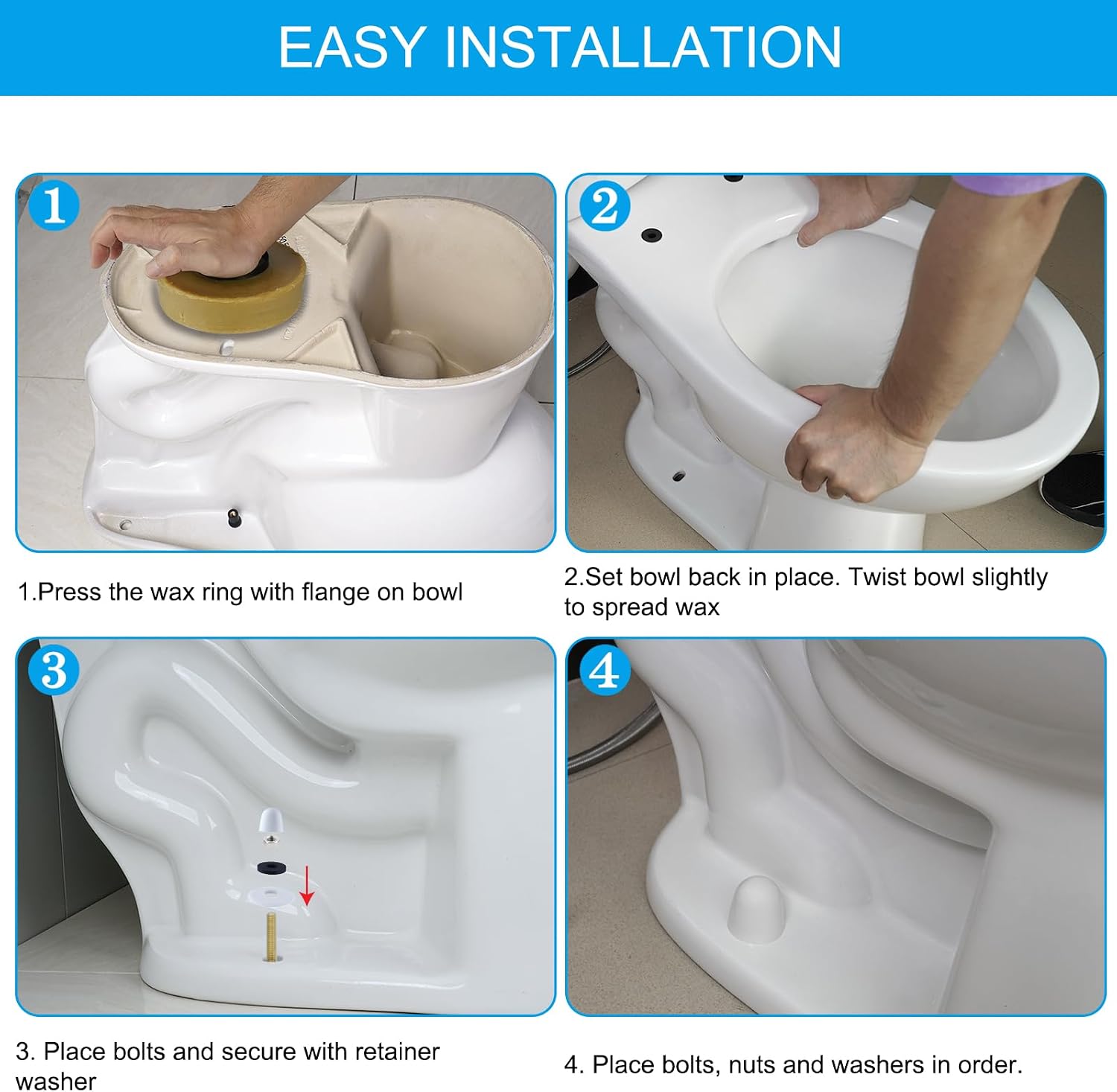 iFealClear Extra Thick Toilet Wax Ring Kit, Wax Ring with Brass Bolts, PE Flange and Retainer Washers, Ring Seal for Floor Outlet Toilet Bowls, Fits 3 Inch and 4 Inch Waste Lines