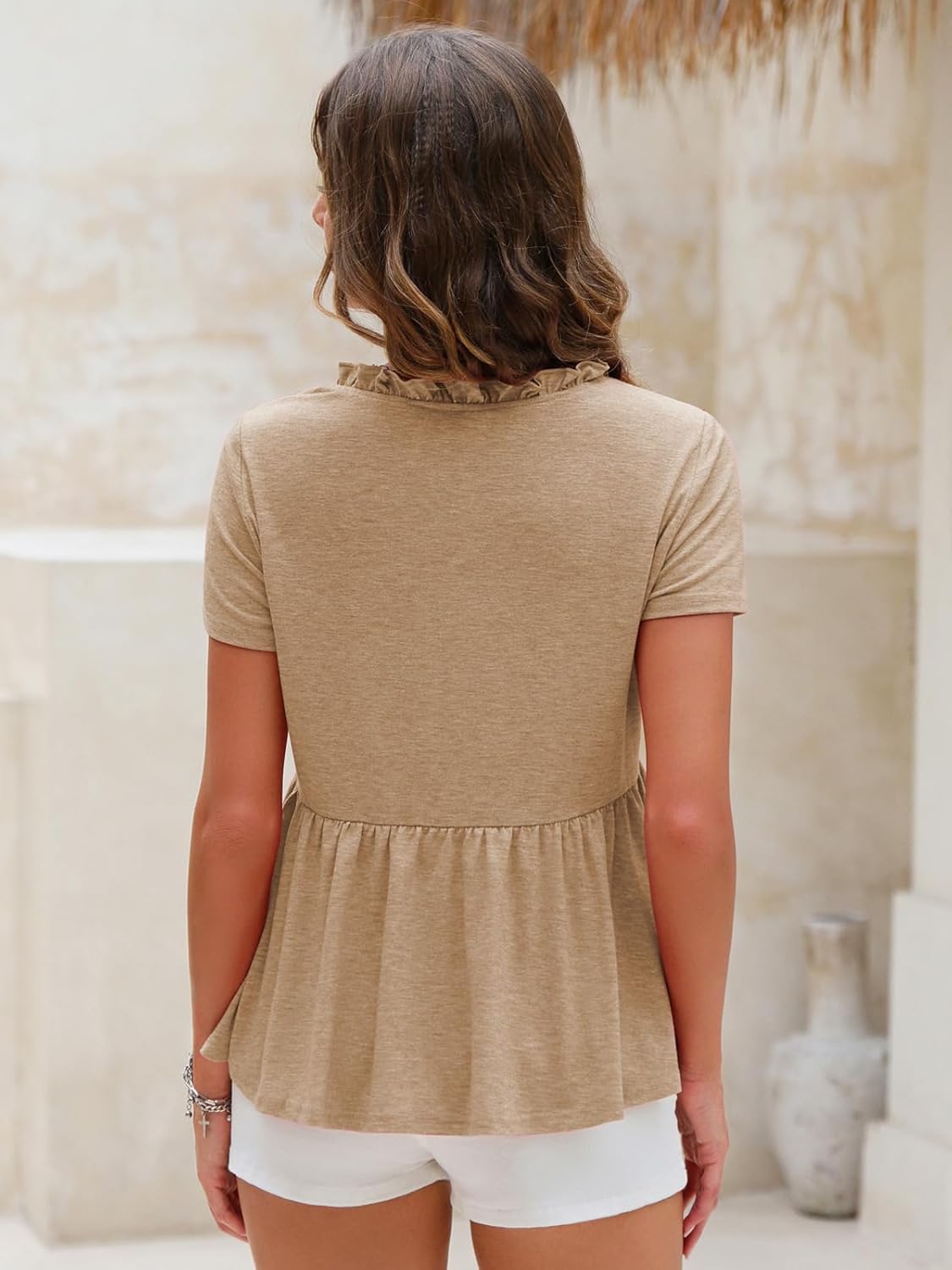 EXLURA Women's Summer Crop Babydoll Peplum Tops Cute V Neck Short Sleeve Business Casual Trendy T Shirts Beach Vacation 2026 - Image 5