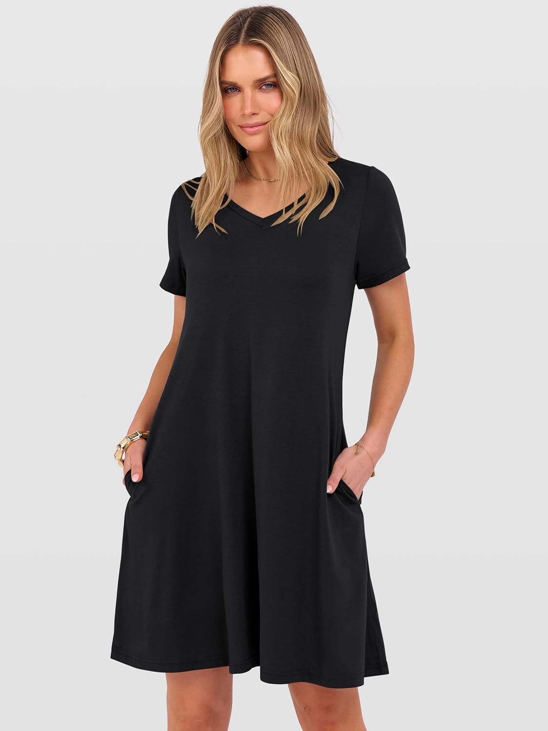 ANRABESS Women's Summer T Shirt Dress Casual V Neck Short Sleeve Floral Boho Flowy Mini Dresses 2026 Beach Vacation Clothes - Image 4