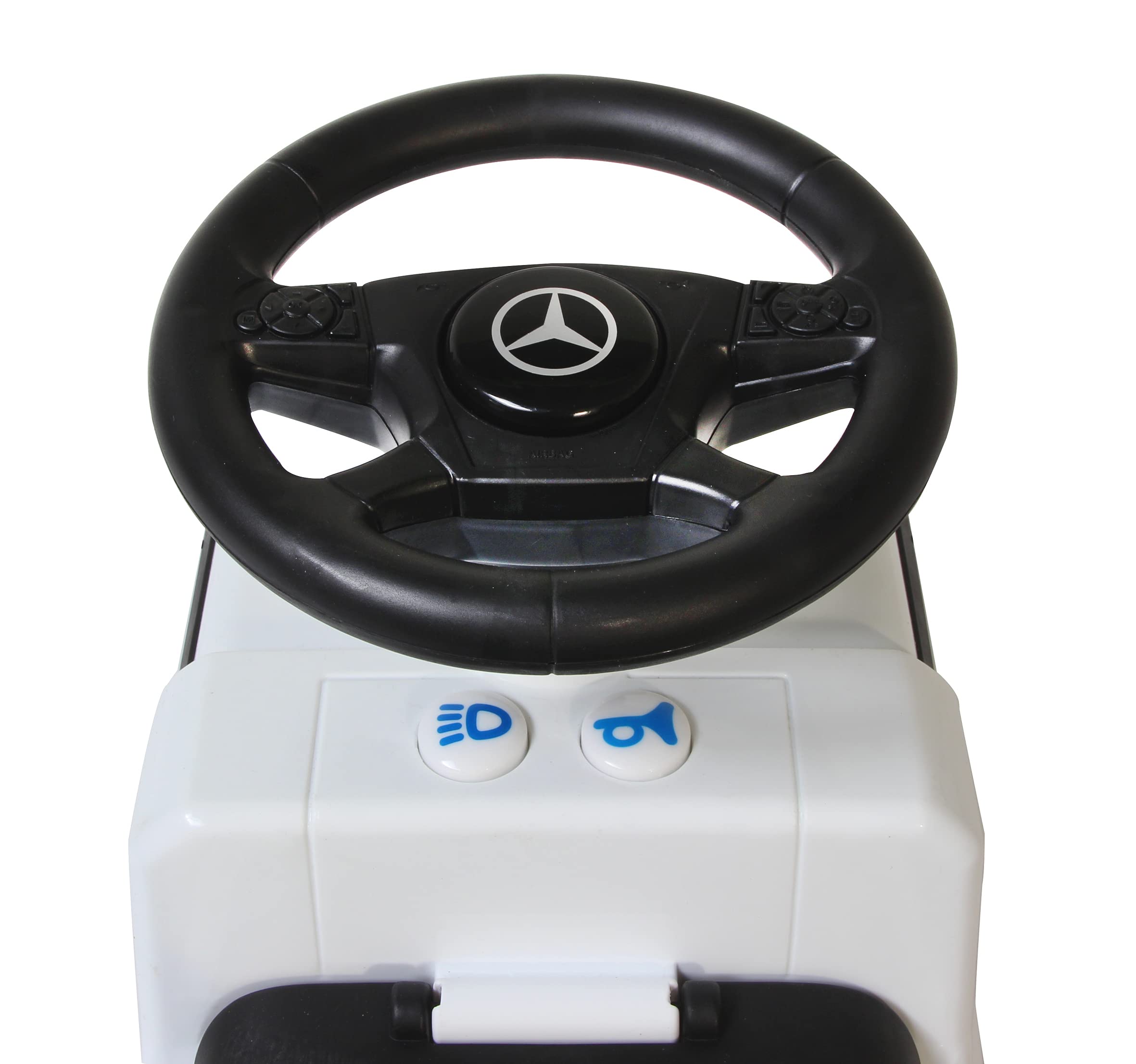 Jamara 460657 - Push-Car Mercedes-Benz Antos Bianco – Protezione Antiribaltamento, Luci LED, Spazio sotto il Sedile, Sirena, Clacson