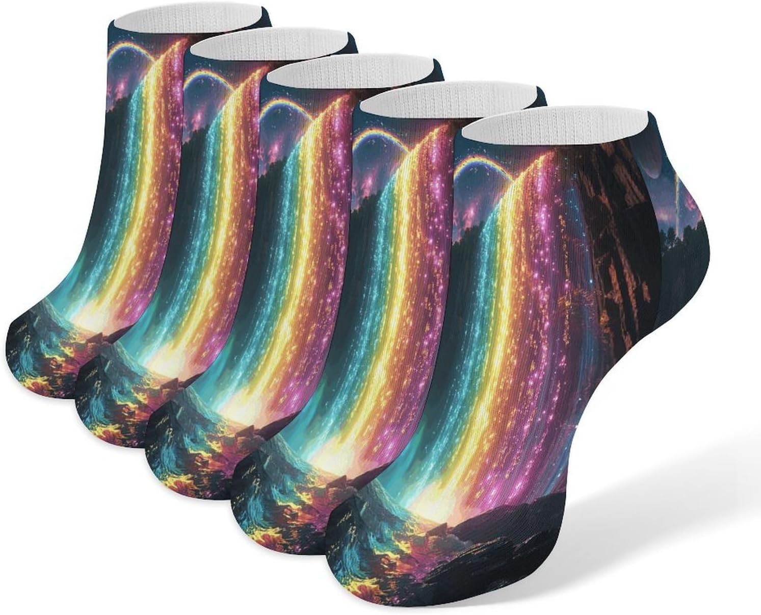 Neon Rainbow Waterfall 5Pairs Low Cut Ankle Socks for Women No Show Casual Breathable Athletic Socks for Sport