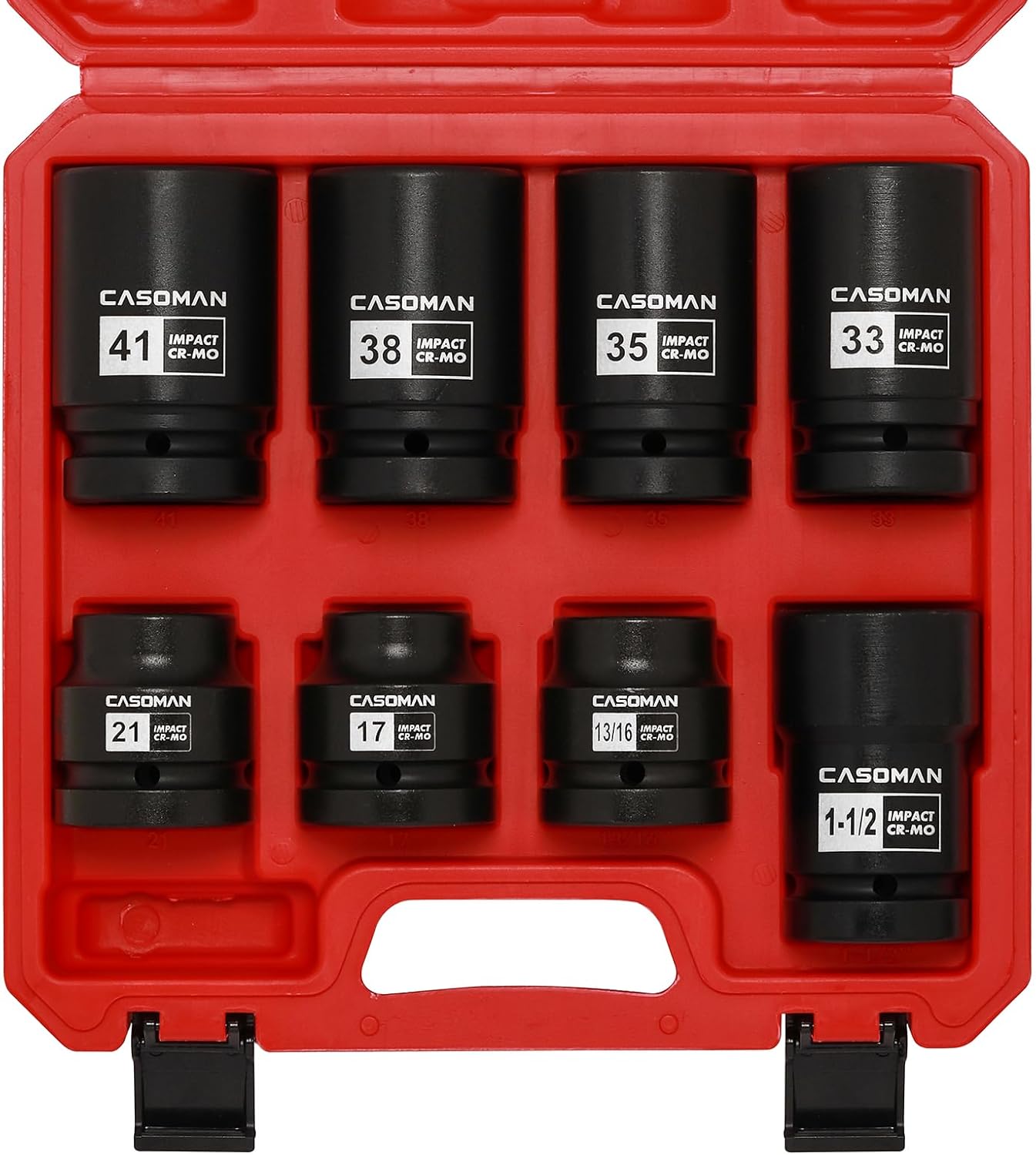 CASOMAN 8-Piece 1-Inch Drive Impact Socket Set, Metric & SAE, Truck Socket Wheel Service Impact Socket Set, 6-Point/Square Design, CR-MO