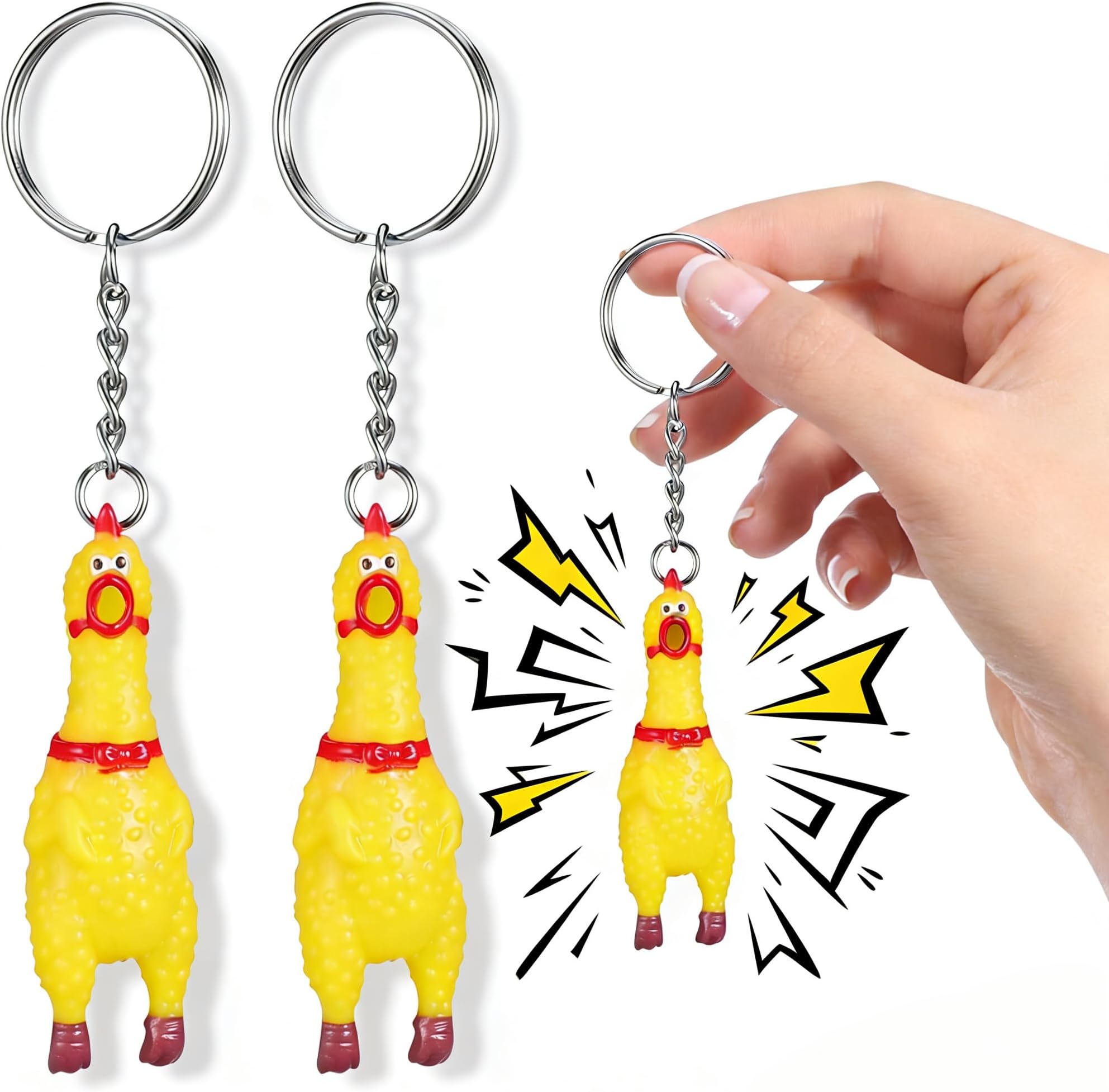 3 Pack Mini Squeeze Screaming Chicken Keychain - Funny Yellow Chicken Pendant Cute Novelty Keychain for Keys, Bags, Phones