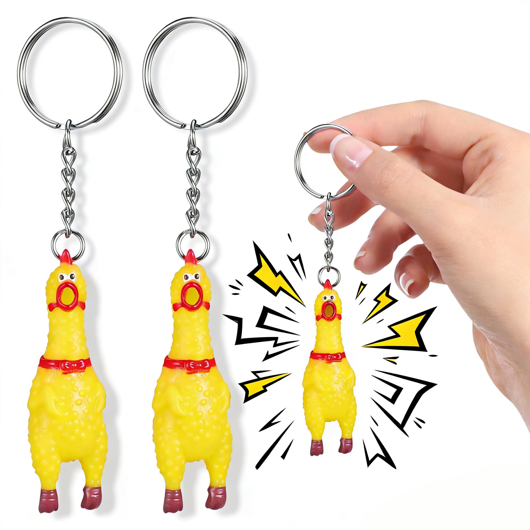 3 Pack Mini Squeeze Screaming Chicken Keychain - Funny Yellow Chicken Pendant Cute Novelty Keychain for Keys, Bags, Phones