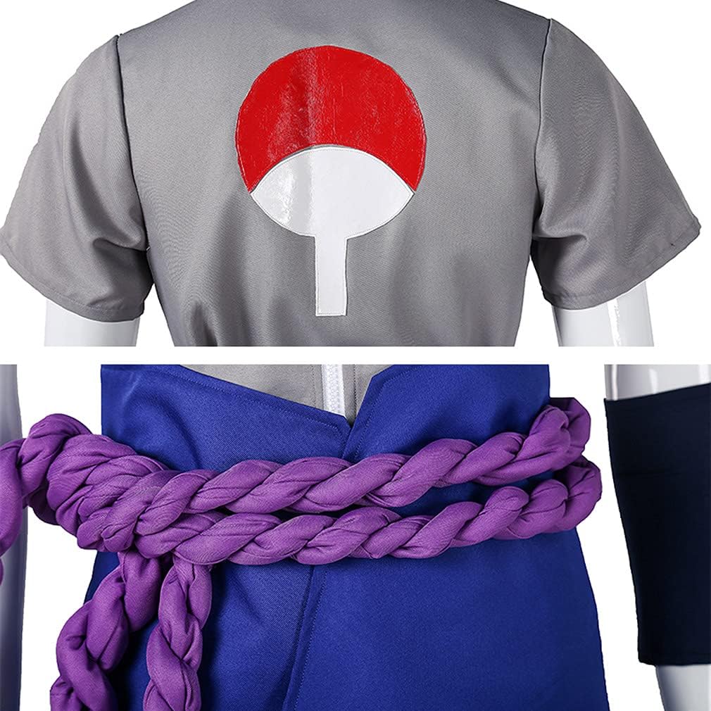 Vista 4 de HongShang Sasuki Uchiha - Disfraz de cosplay de Sasuke Shinobi bata de capa Cape Rock Lee traje de Halloween y carnaval talla M Sasuke