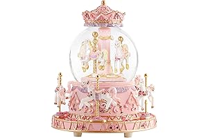 Carousel Unicorn Snow Globe Music Box with 3D Unicorn and Color-Changing LED Lights