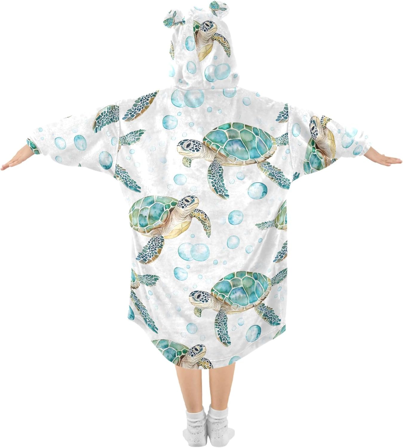 Sea Turtle Tortoise Kids Wearable Blanket Hoodie with Pocket and Sleeves for Toddlers, Cute Hoodies Girls B0403710