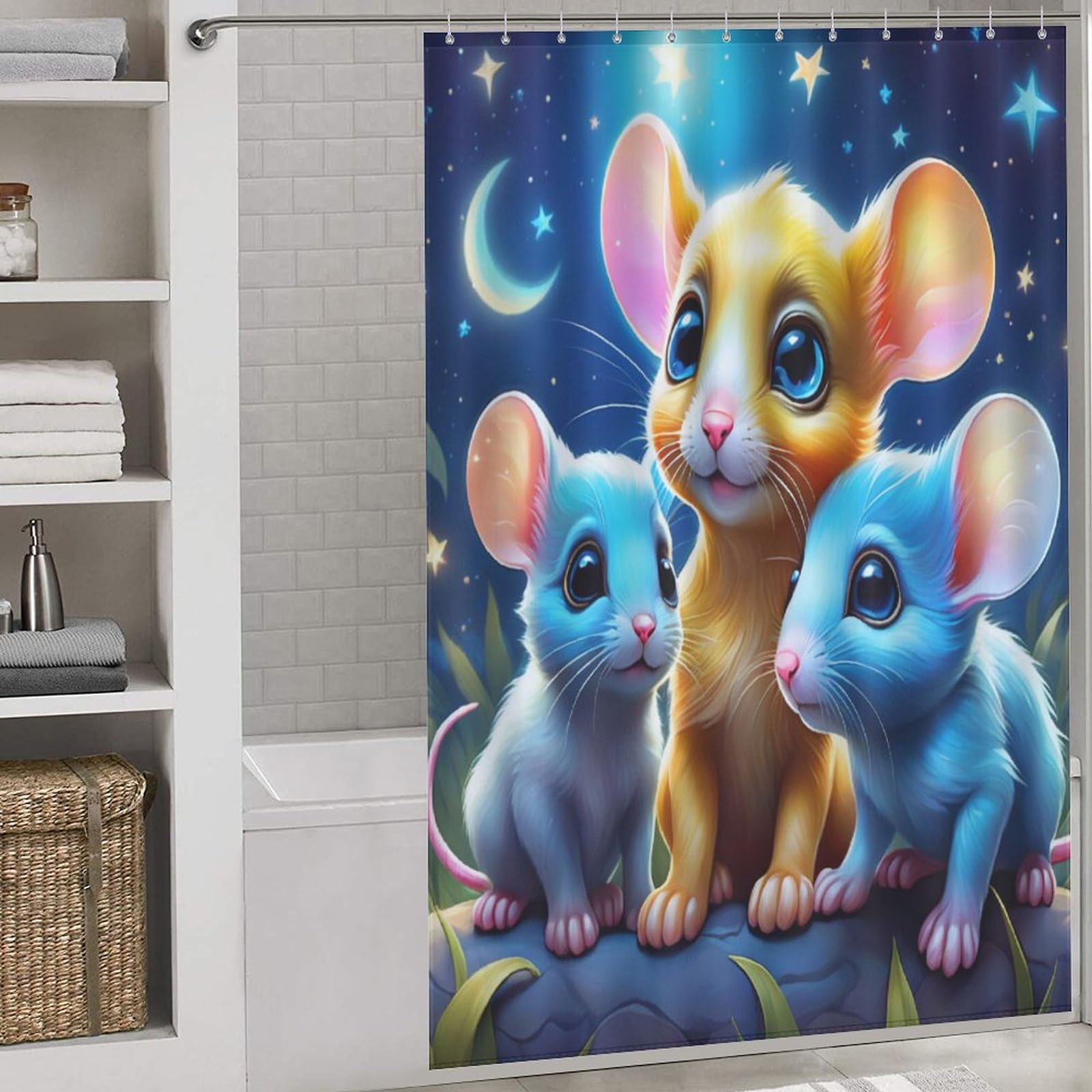 Rideau de douche polyester lavable et imperméable motif souris 152x183cm
