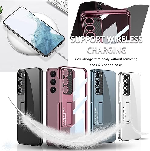 Miniatura 6 de Miimall Funda compatible con Samsung Galaxy S23, S23 con soporte, carcasa protectora translúcida chapada al vacío para Galaxy S23 5G (plateado)