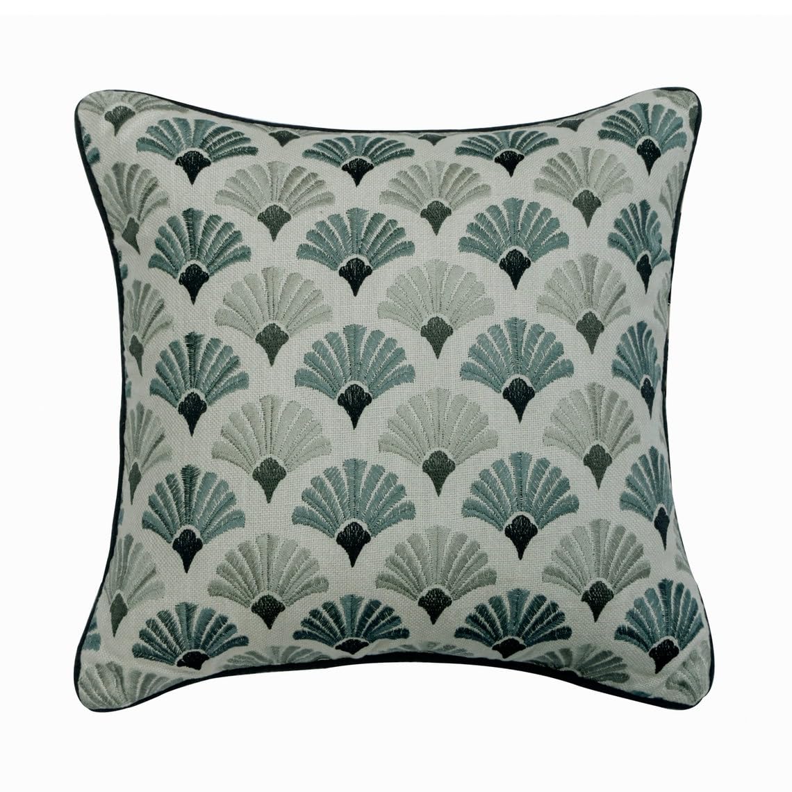 The HomeCentric Blue 24"x24" (60x60 cm) Cushion Cover, Cotton Embroidery Throw Cushion Cover For Sofa, Floral Pattern Art Deco Style - Flourish โ image 1