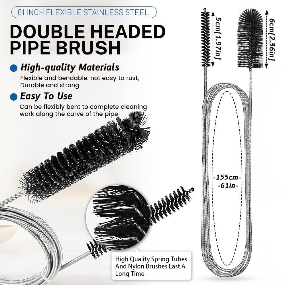 5 PCS Drain Unblocker Tools, Hair Clog Remover Sink Snake Drain 25.2 in, Double Ended Nylon Pipe Cleaner Brush 61 in - Image 3