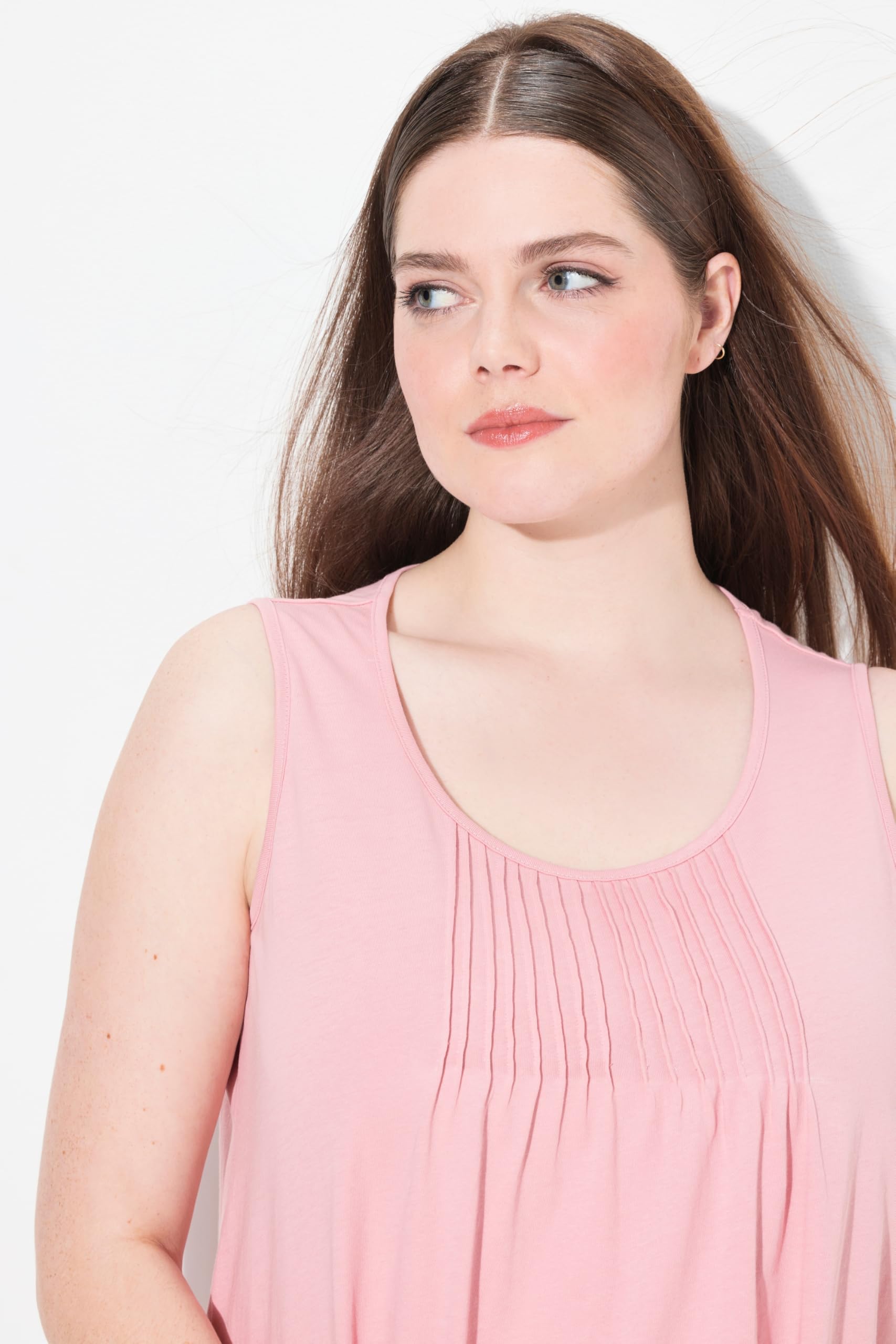 Ulla Popken Damskie duże rozmiary plus size piżama koszula bez rękawów Pintucks, delikatny róż, 46-48