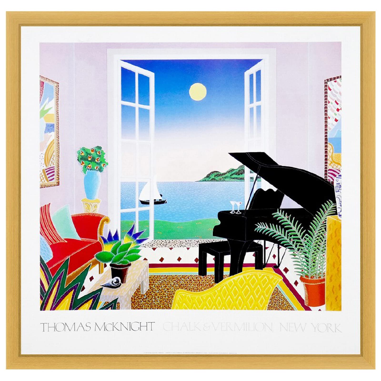 真作】【WISH】トーマス・マックナイト Thomas McKnight「レッドカウチ」シルクスクリーン 大作 直筆サイン 〇アメリカの画家  21023089｜版画