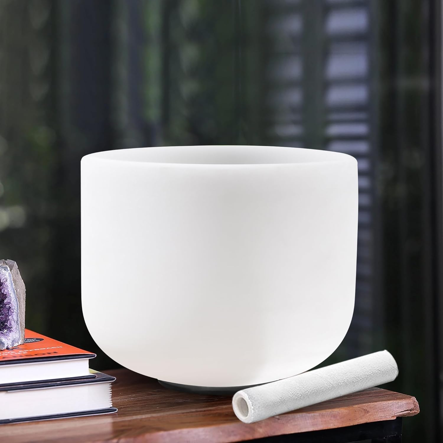 Ryan Dvan 432Hz 8 Inch B Note Crystal Singing Bowl for Healing Mindfulness Meditation Yoga Sound Baths with Case Mallet Suede Striker