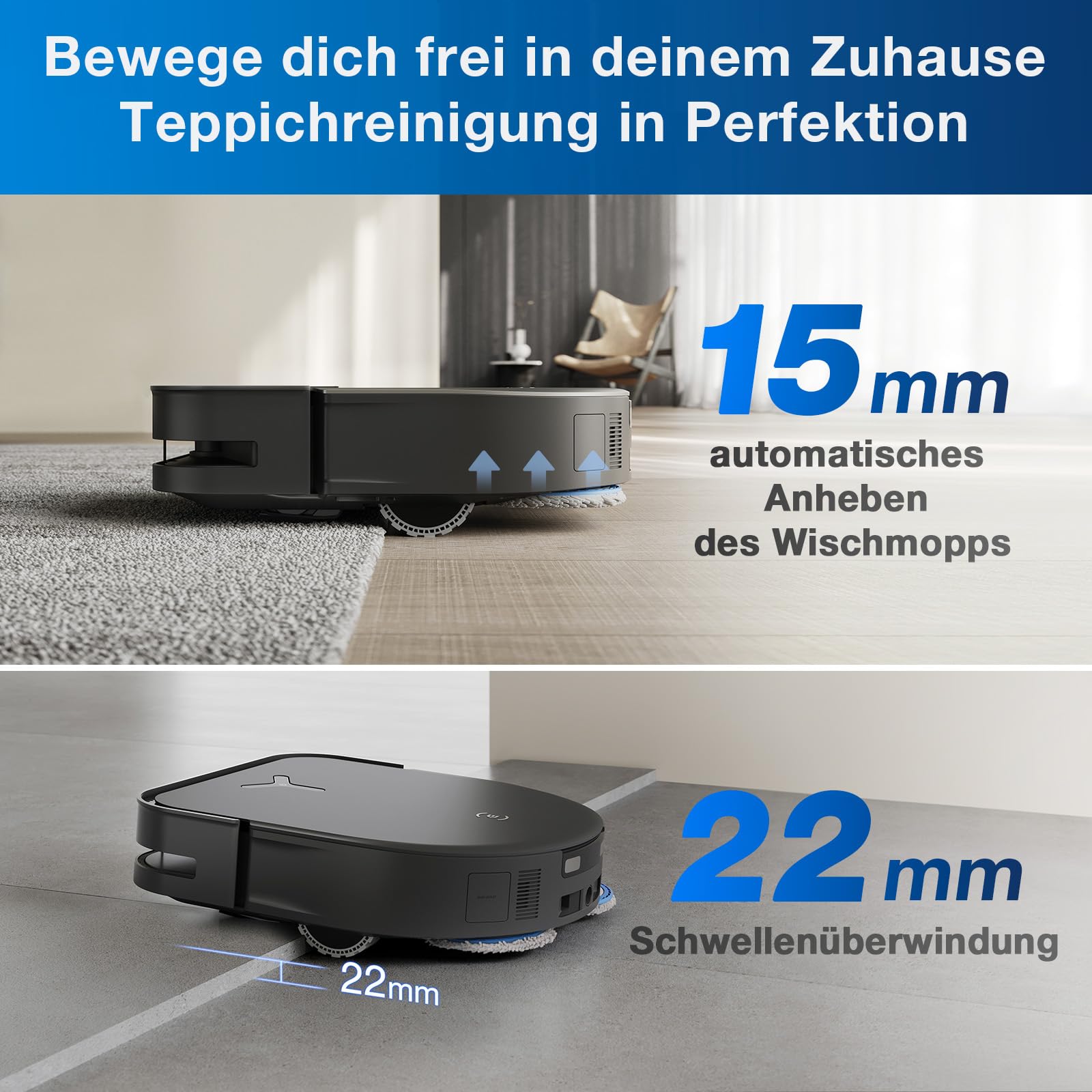 ECOVACS DEEBOT X5 Omni Saugroboter mit Wischfunktion, 12,800Pa Saugkraft, ZeroTangle Technologie, TruEdge™ Edge Mopping, 70℃ heißes Wasser Mop Waschen, Auto Anheben des Mopps, Selbstentleerung