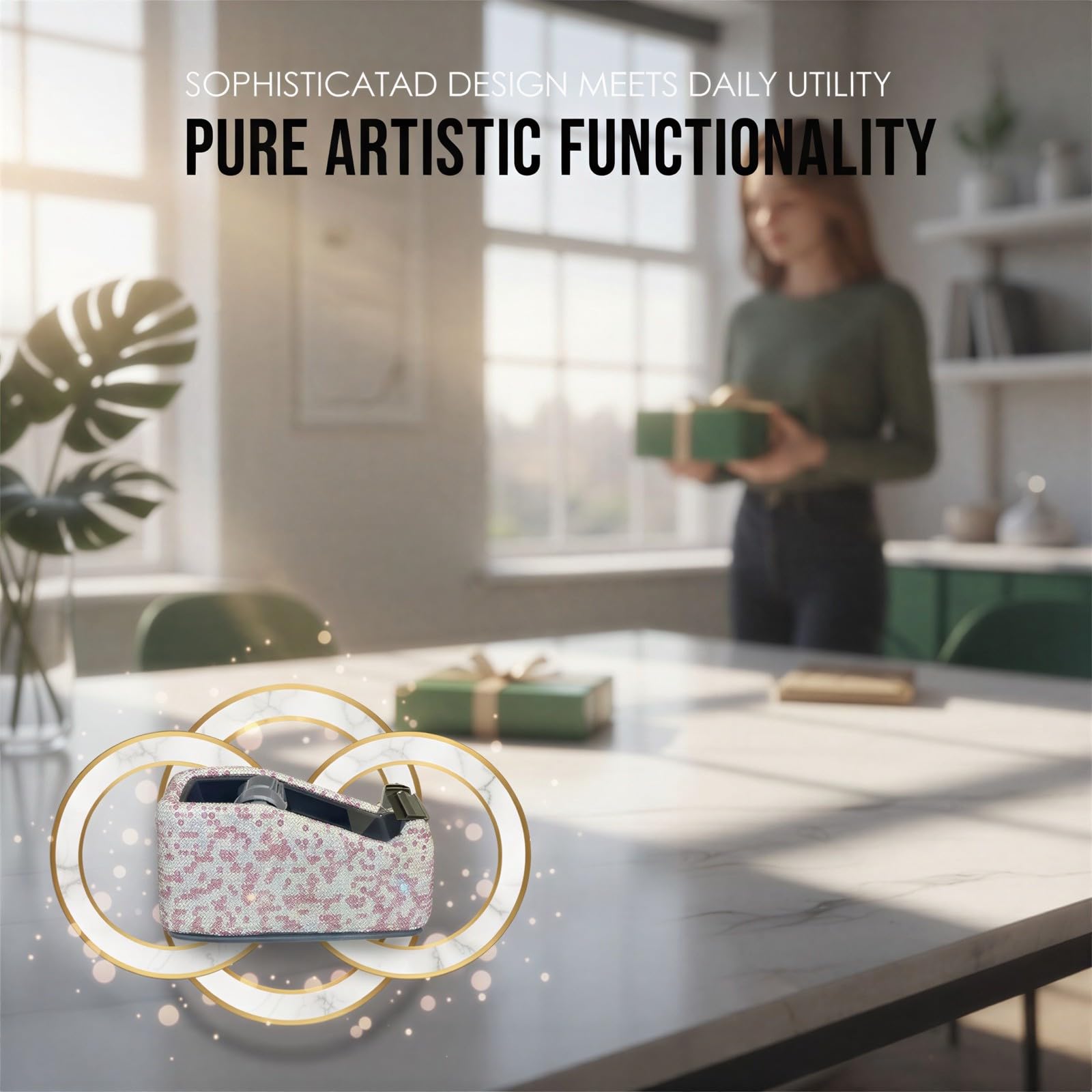 Strass-Klebebandabroller, glitzernder Schreibtisch-Klebebandabroller für Geschenkverpackungen, Multifunktions-Klebebandschneider, Kristall-Schreibtischzubehör, manueller Tischhelfer mit Strass
