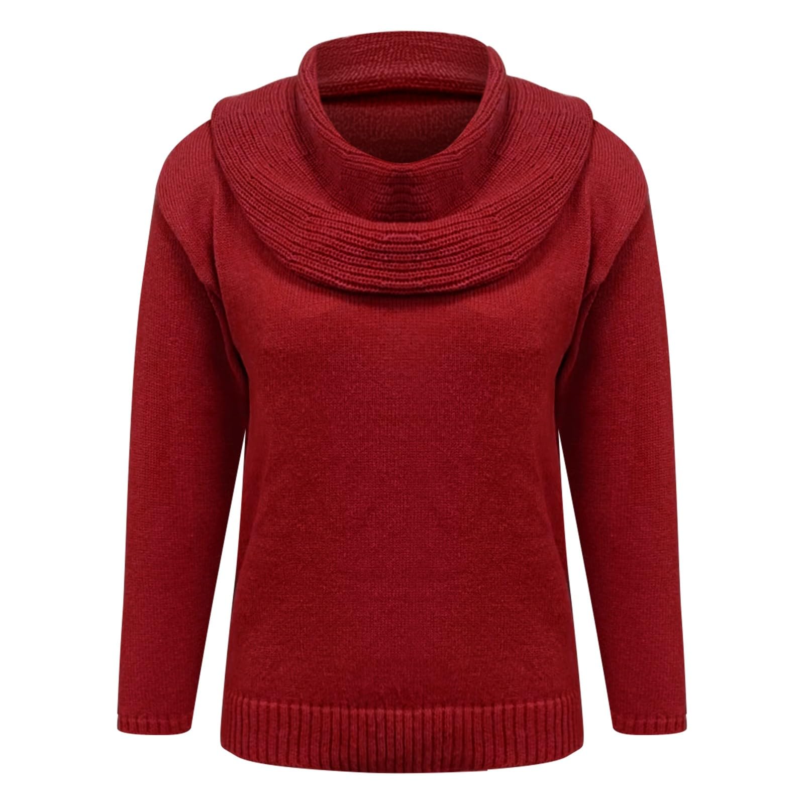 Womens Cowl Neck Pullover Sweater Trendy Casual Loose Long Sleeve Turtleneck Knit Sweaters Lightweight Solid Jumpers