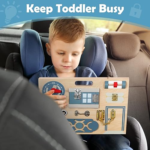 Miniatura 4 de Smartwo Montessori - Tabla de actividades para niños pequeños, juguete sensorial de madera para habilidades motoras finas, habilidades para la vida,