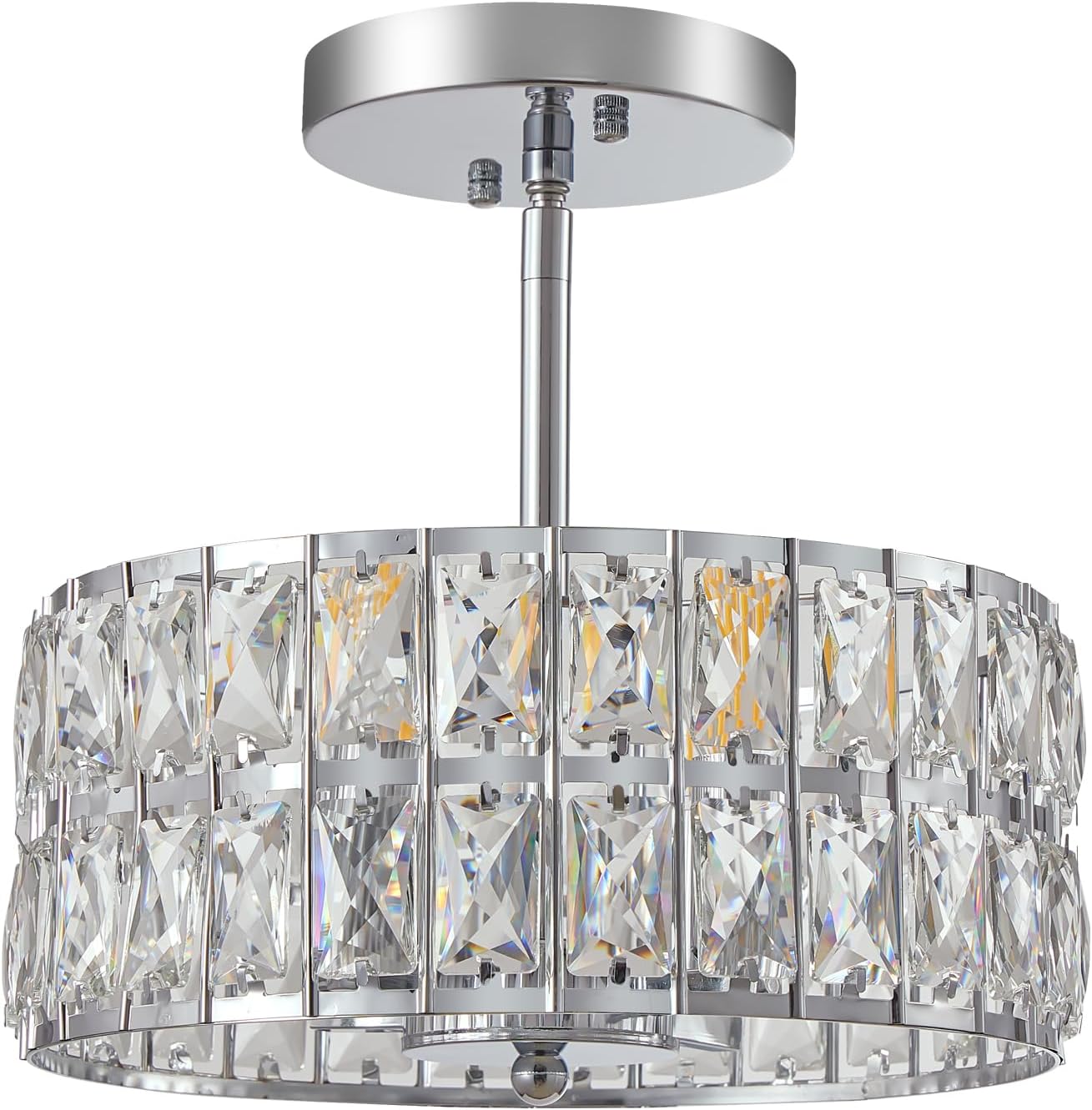 SeeU Modern Semi Flush Mount Ceiling Light Fixture Chrome Crystal Chandelier 4 Heads Chrome Crystal Celing Chandelier