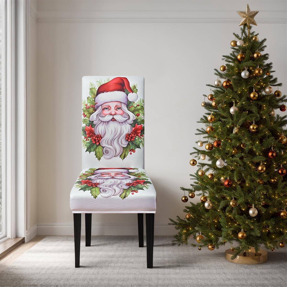 Coprisedie Con Schienale 6 Pezzi Babbo Natale Coprisedie Elasticizzati,Misura Universale,Moderna Lavabile Protettiva Coprisedia Soggiorno Cucina,Lavabile Coprisedie Elasticizzato
