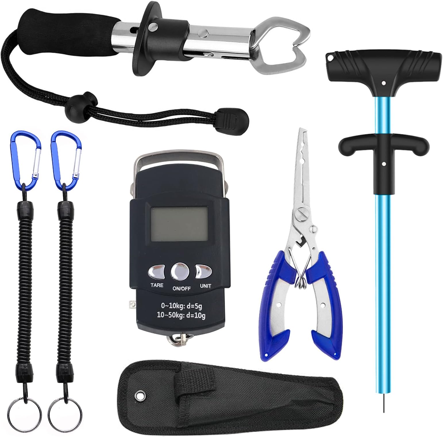 Jodsen Fishing Pliers Set,7 Pcs Fishing Hook Remover Aluminum Multi Tool,Straight Handle Fish Control Device,Electronic Scales,Hook Remover,Missed Rope,Knife Pliers with Storage Bag (Blue) (Blue)