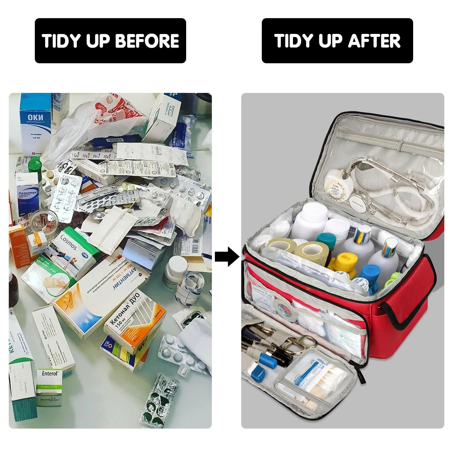 Boczif Primeros Auxilios, Bolsa de Almacenamiento de Primeros Auxilios, Organizador de Botellas de píldoras para botiquín médico de Emergencia, Muy Adecuado para el hogar(Rojo)(Solo Bolsa)