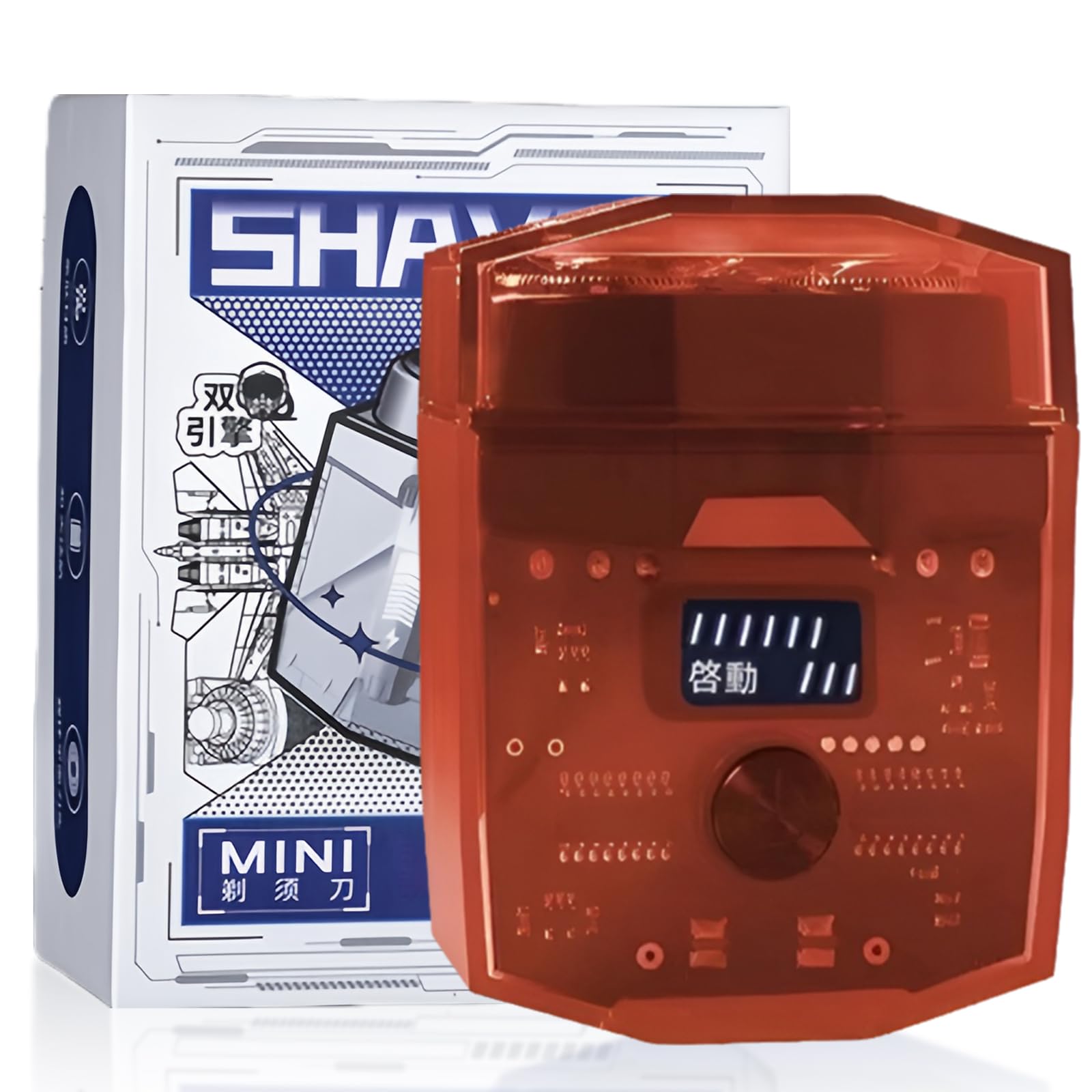 Portable Transparent Razor, Double Engine Mecha Small Electric Razor Set, with Multifunctional Shaving Head &amp; Smoothshave Blade (Red)