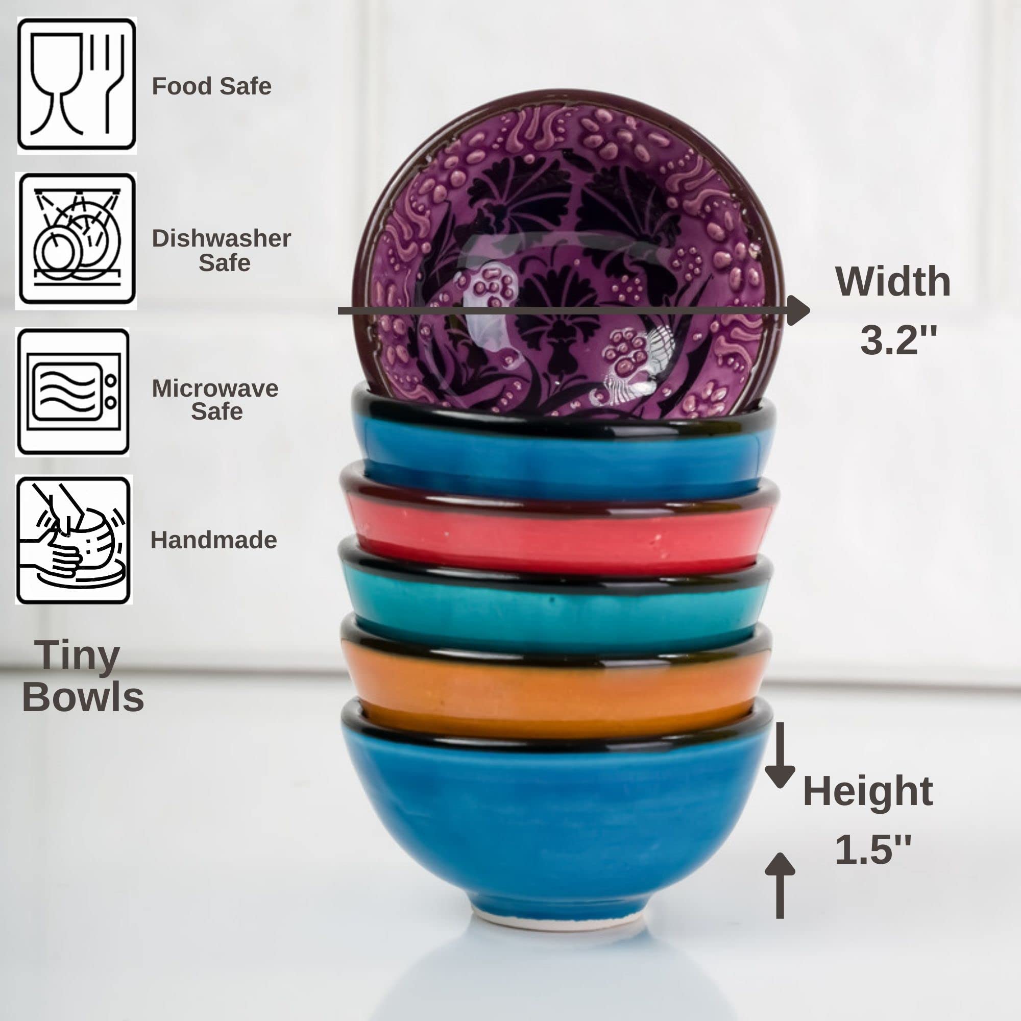 BCS Zestaw 6 ceramicznych misek do maczania – przygotowanie do gotowania i wędlin, naczynie na sos sojowy, wielokolorowe ręcznie robione dekoracyjne naczynia do serwowania (8,2 cm - 85 g)