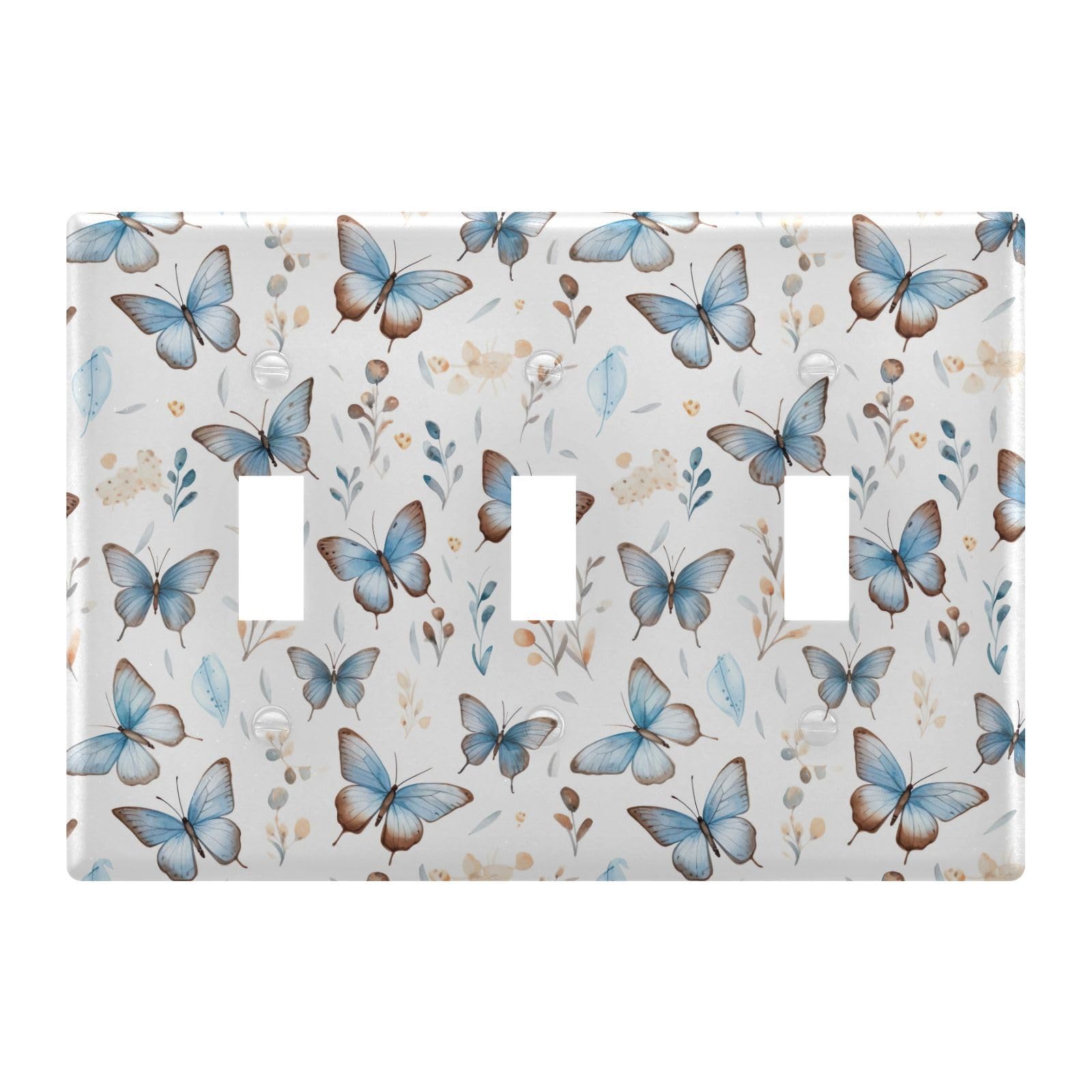 Light Switch Cover Blue Brown Butterfly Wall Plates for Electrical Outlets 3 Gang 202b2599