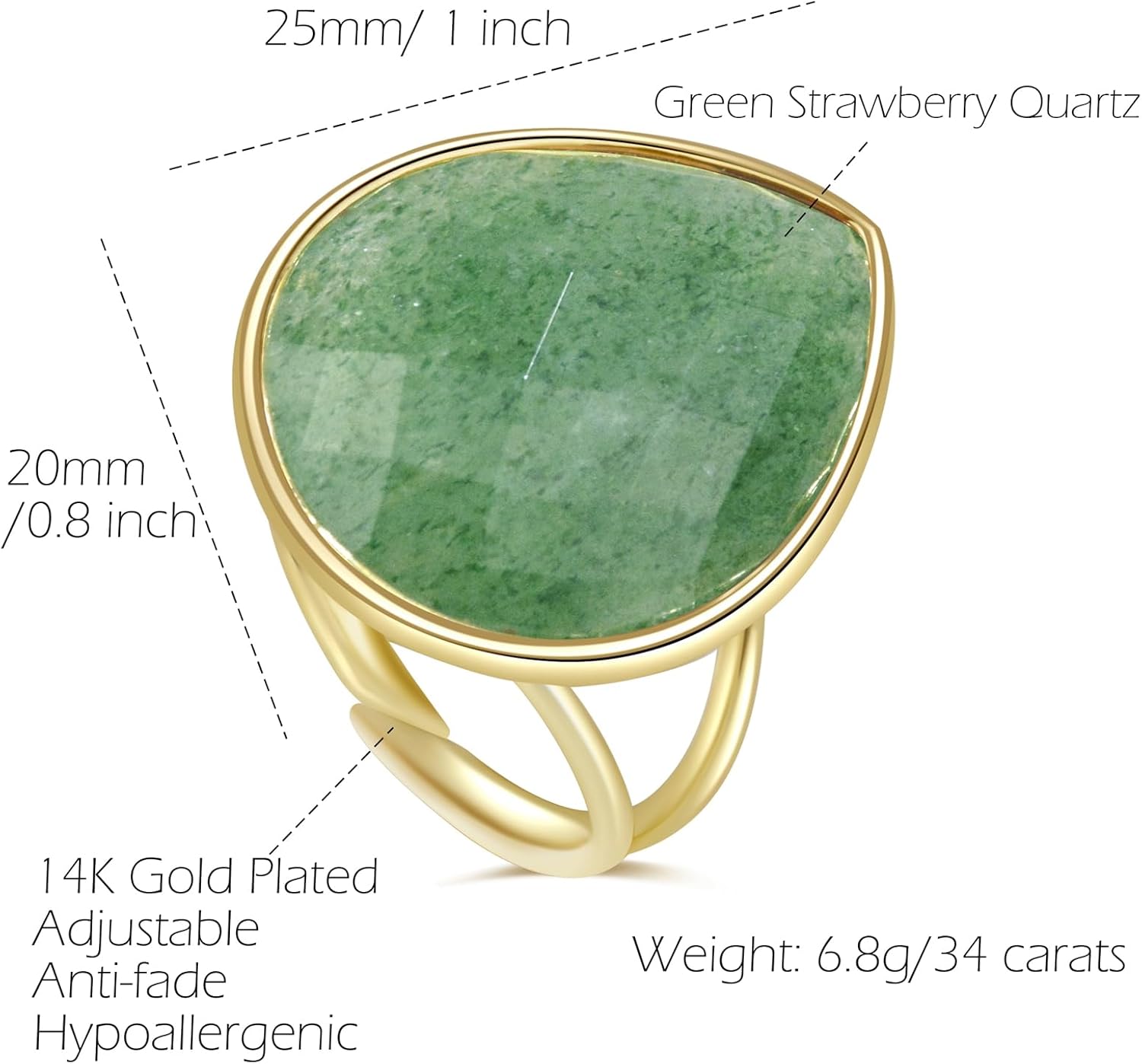 Crystal Ring for Women, Natural Rose Quartz Green Fluorite Ring for Her, Teardrop Shape Gemstone Ring, Handmade rose quartz Jewelry Adjustable Ring. - Image 6