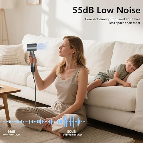 Miniatura 4 de Secador de pelo, secador de pelo iónico de 160000 RPM, secador de pelo ligero portátil con 500 millones de iones negativos, secador de pelo de alta