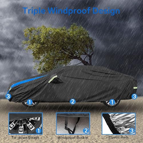 Miniatura 3 de Avecrew Funda impermeable para automóvil para todo tipo de clima, para exteriores, resistente al agua, para sedán (186-193 pulgadas)