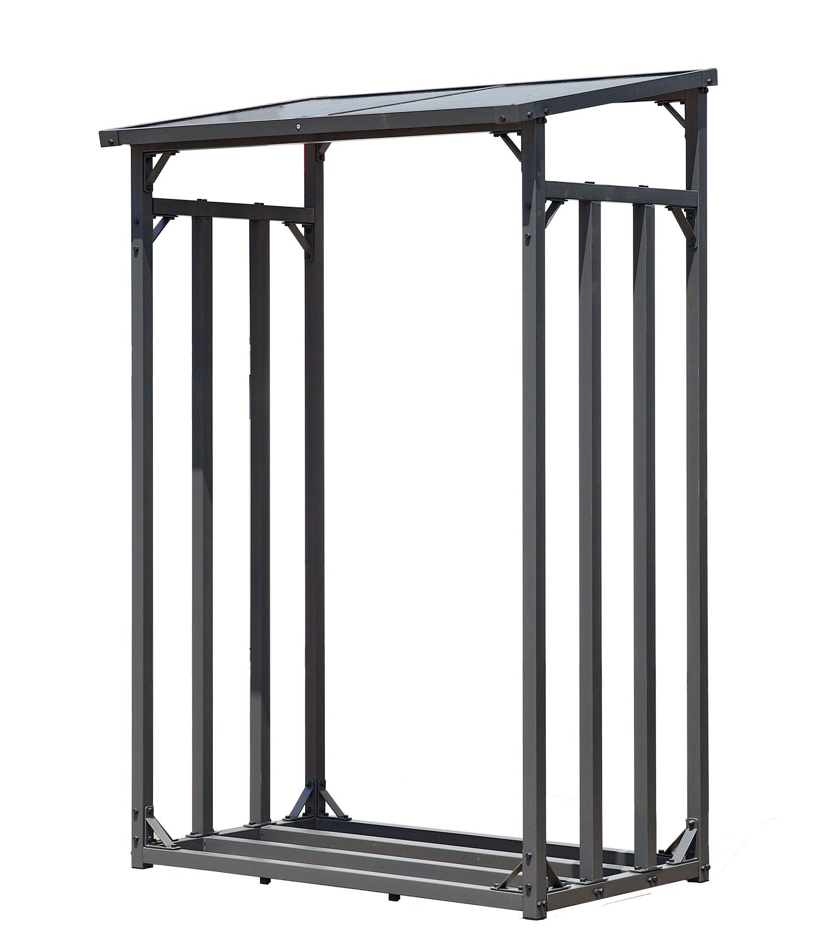 QUICK STAR Metalowy regal na drewno kominkowe, antracytowy 130 x 70 x 185 cm, stojak na drewno opalowe do ogrodu, 1,6 m³ / 2 m³ drewna kominkowego, pomoc do ukladania drewna na zewnatrz.