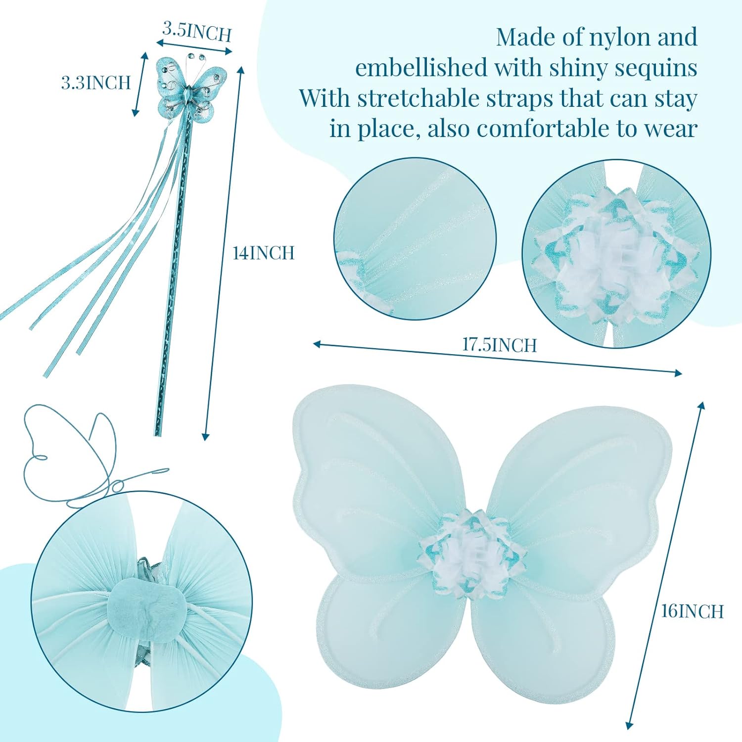 Fairy Princess Costume Set, Include Headband, Butterfly Fairy Wing, Tutu Skirt, Butterfly Wand for 2-12 Years Girls, Birthday - Image 2