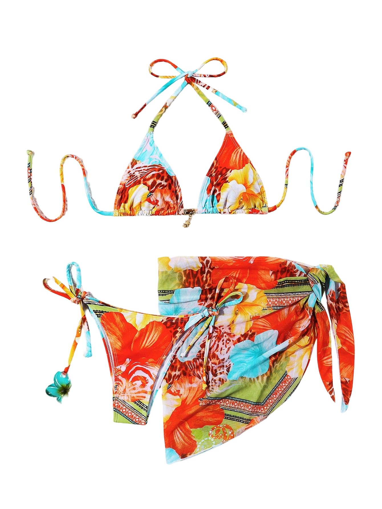 Bikini 3 pièces léopard multicolore avec sa jupe fluide légère - 7