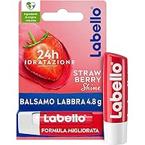 Labello Strawberry Shine Burrocacao labbra 4.8 g, Balsamo labbra colorato e nutriente all’aroma di fragola, Lip balm idratante per 24 ore con ingredienti naturali
