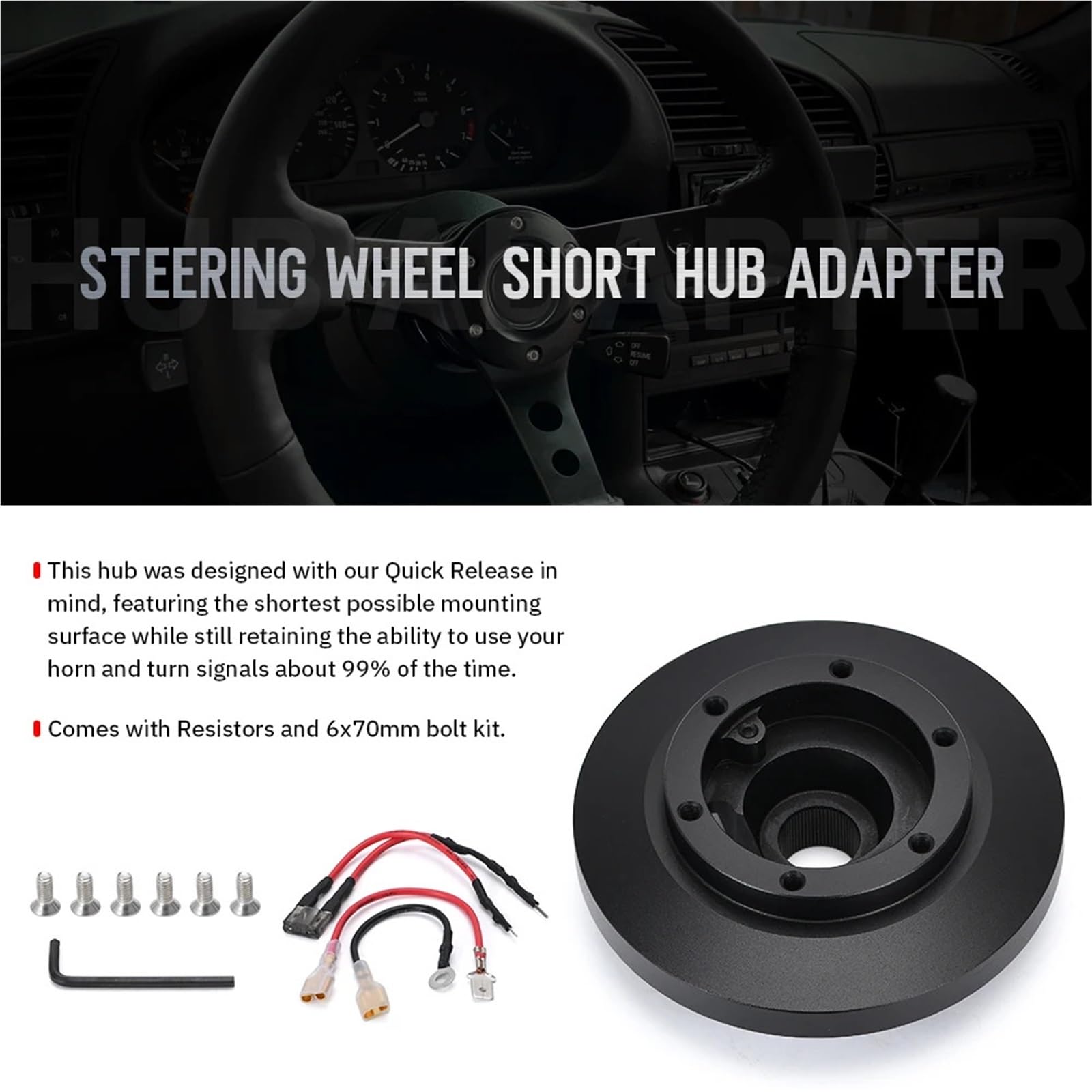 Ejes de Volante,Volante Hub Kit Adaptador De Cubo Corto De Aluminio Negro, Kit Adaptador De Cubo De Liberación Rápida, Uso Apto Para BMW E36 318