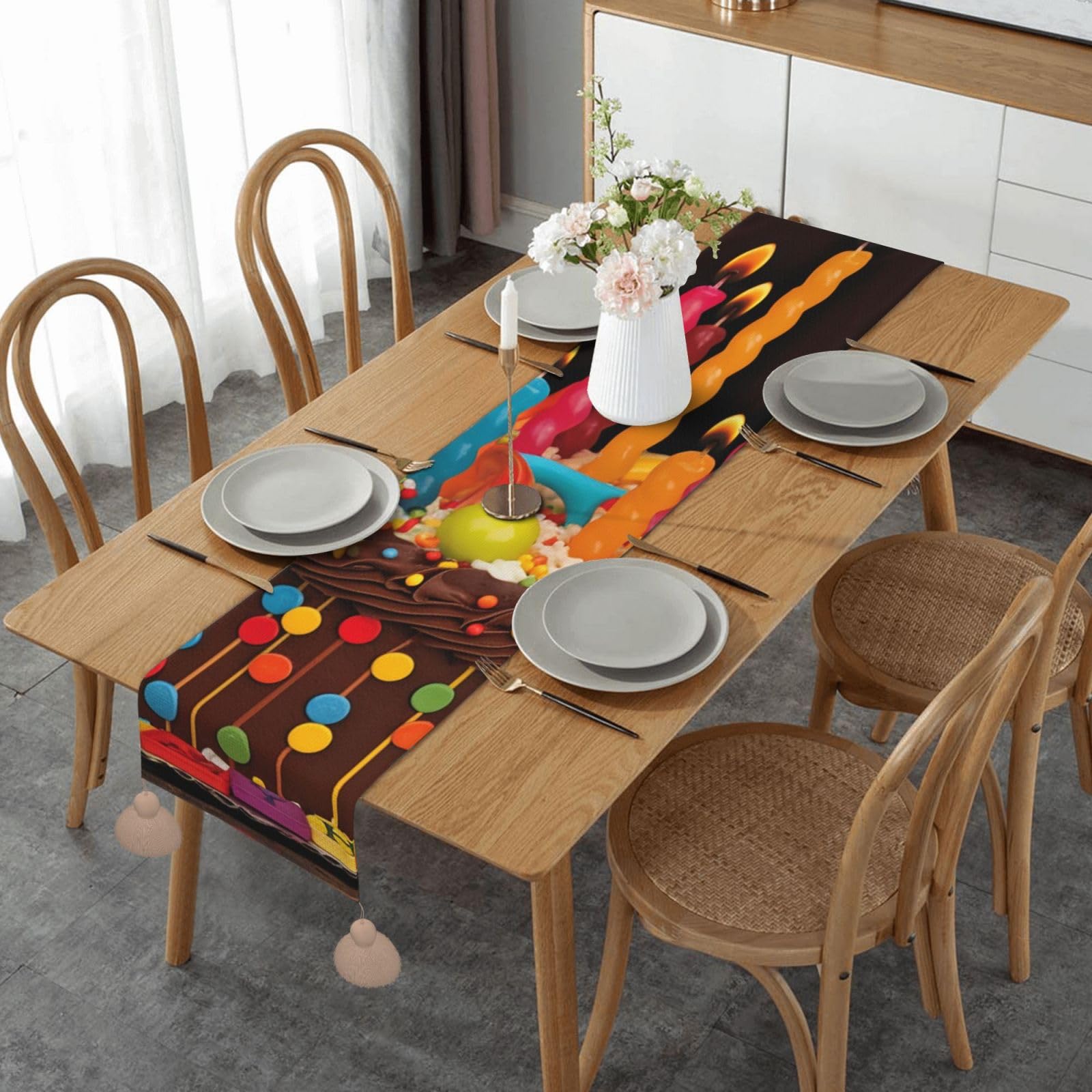 Chemin de table en lin d'anniversaire 35x152 cm pour salle à manger