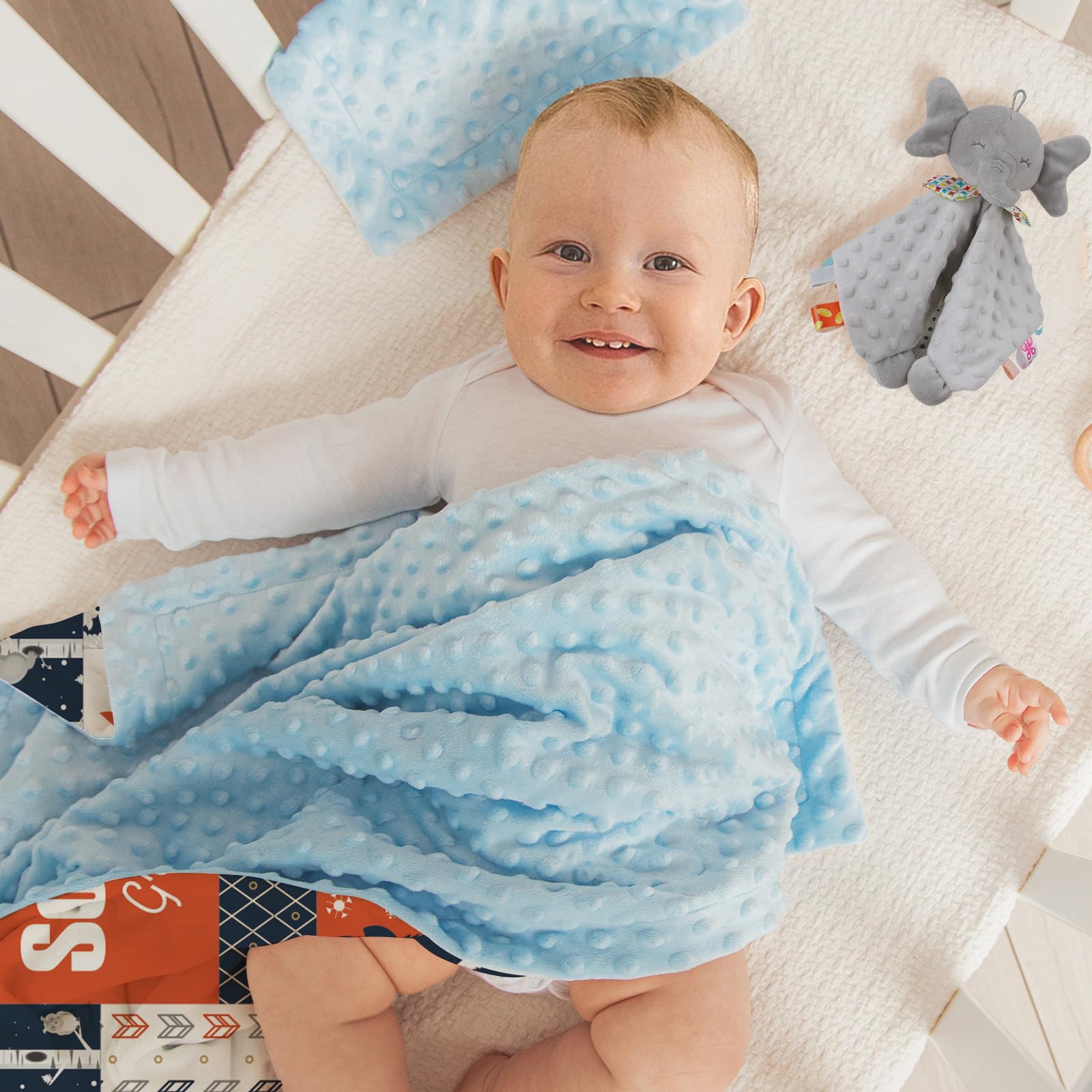 Manta personalizada para bebé, manta a cuadros con nombre personalizado con diseño de animales del bosque, manta de franela de felpa suave con respaldo de puntos de doble capa para niños y