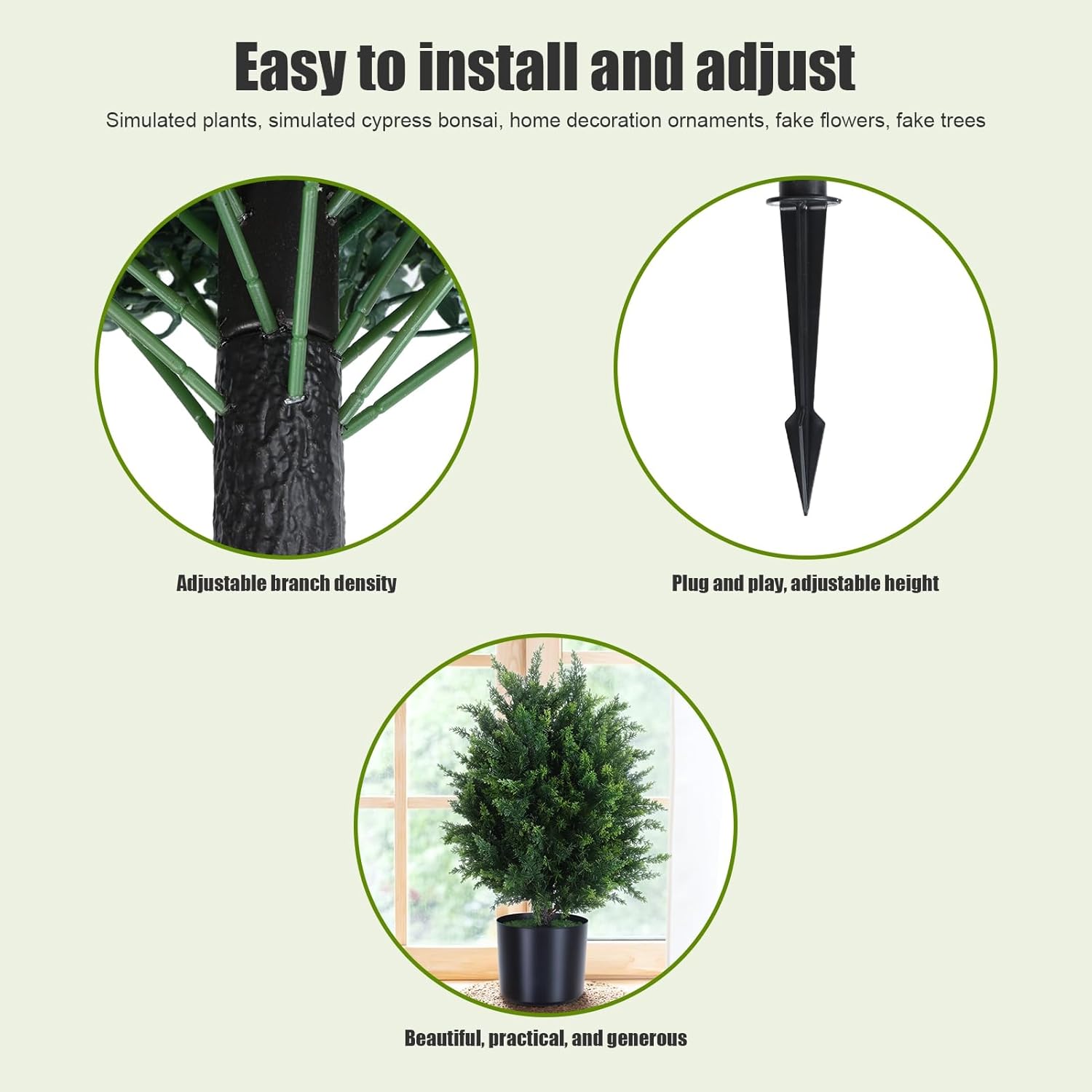 2Pcs Fake Shrubs,21.6 Inches Simulated Cypress Bonsai, Artificial Cypress Ball Tree, Faux Potted Plants Artificial Shrubs Bushes with Cement Pot for Home Front Porch Decor Green