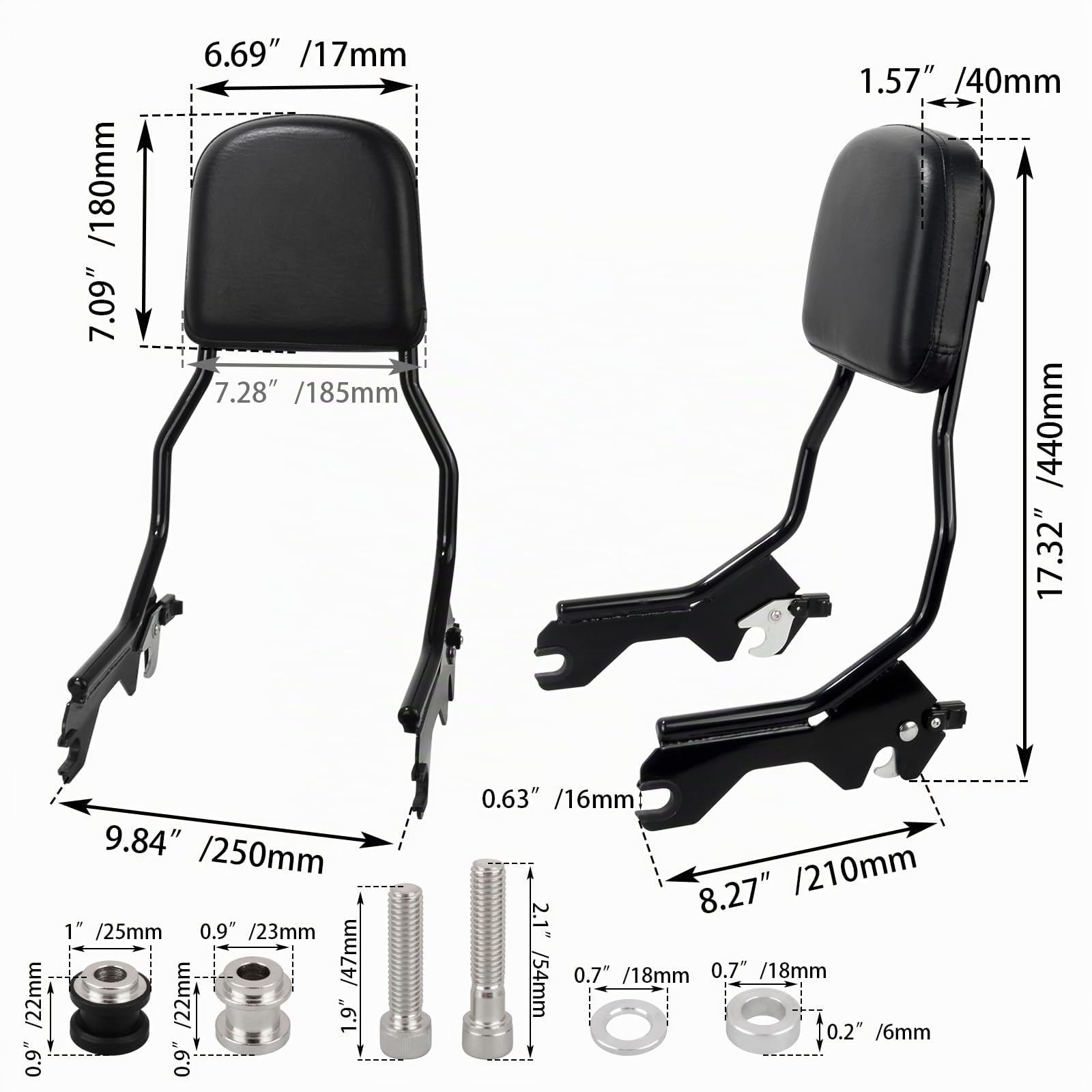 Kit Sissy Bar amovible avec dossier - Noir brillant, hauteur standard pour Harley Softail 2018-2026 FLDE FLHC FLHCS FLSL FXBB FXST