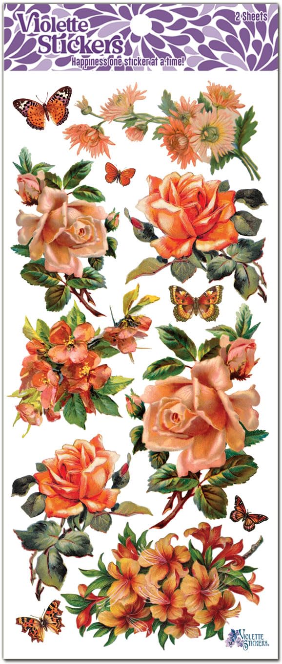 Orange Victorian Flower Stickers