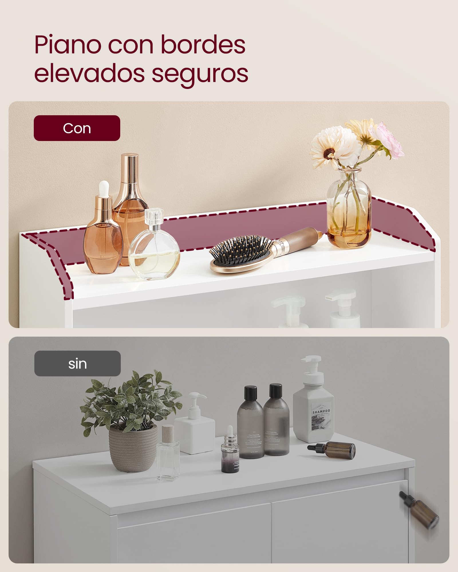 VASAGLE 100 cm Armario de Baño, Mueble de Baño con 2 Puertas, 2 Estantes Ajustable, para Comedor, Cocina, Salón, Blanco Nube BBC770W01