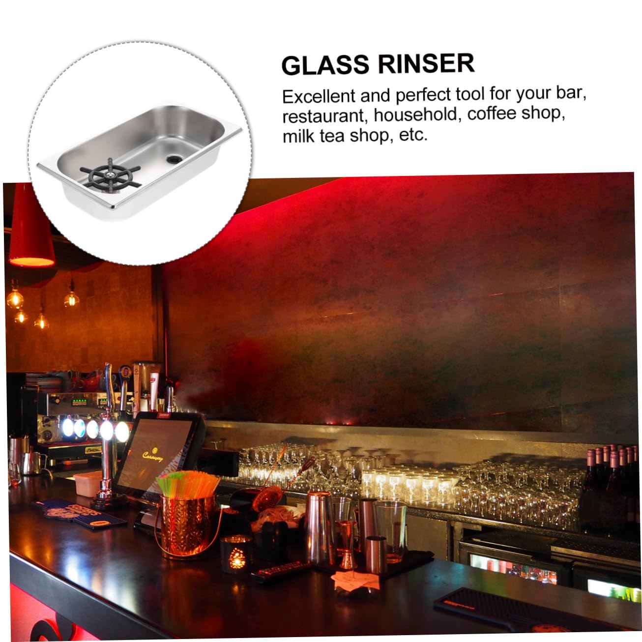 Edelstahl Glasspüler Becherreiniger Hochdruck Spülmaschine für Bar Küchenspüle Medium mit Schlauch